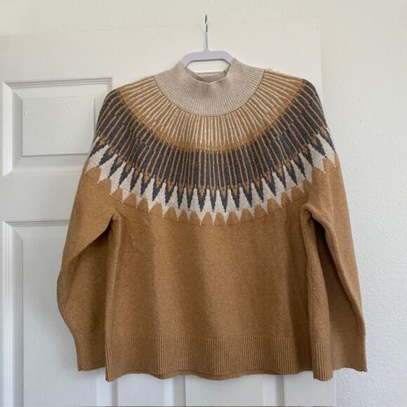 Loft Fair Isle Mock Neck Sweater Women's XL Brown Tan Gray Cream Cozy Winter - Picture 8 of 8